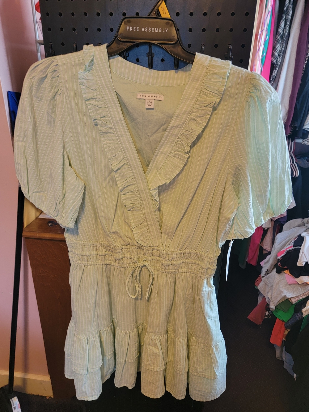 Free Assembly Light Green Ruffled Peplum Dress
